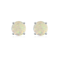 14K White Gold Opal Stud Earrings