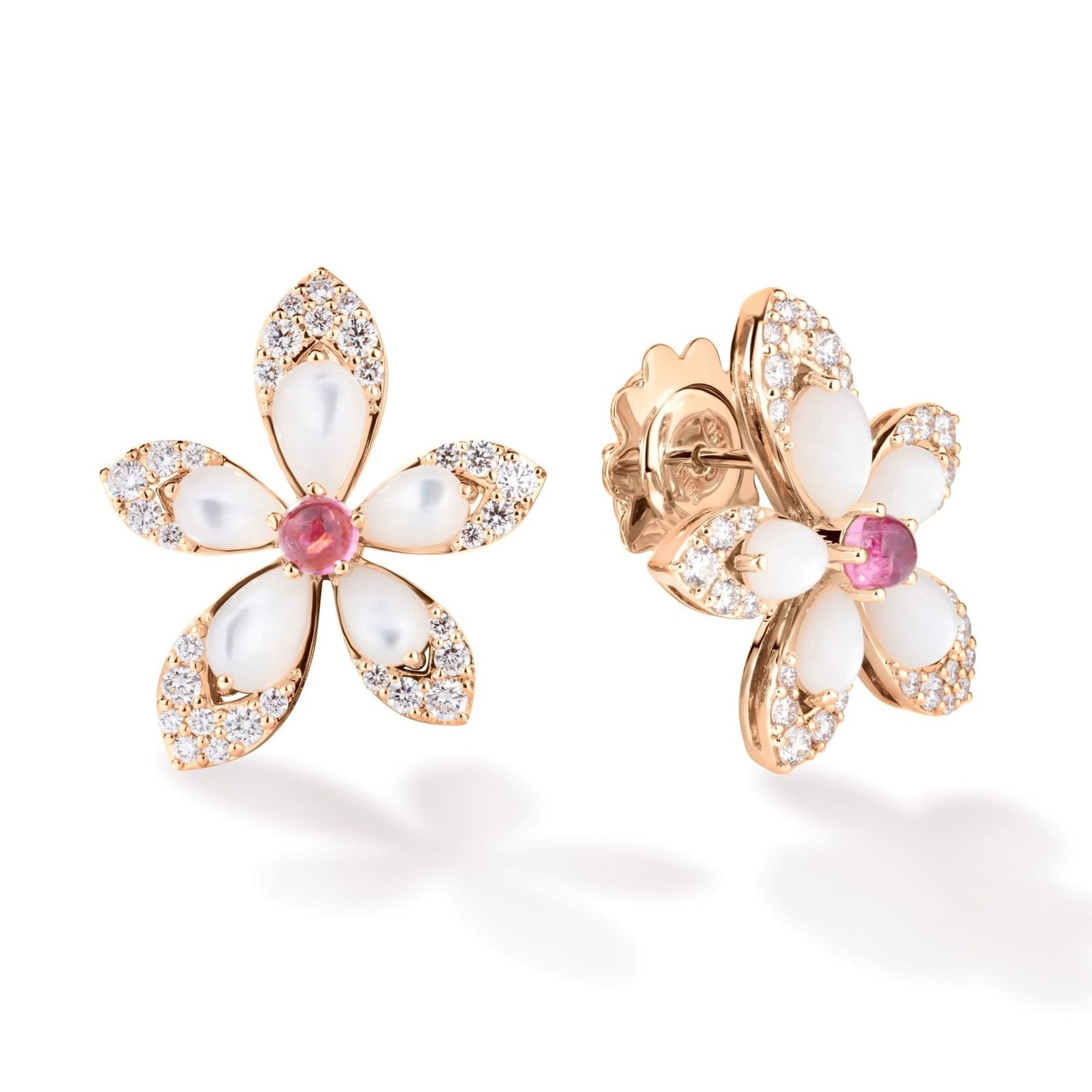 Roberto Coin 18K Rose Gold Diamond  Pearl & Rubellite Stud Earrings