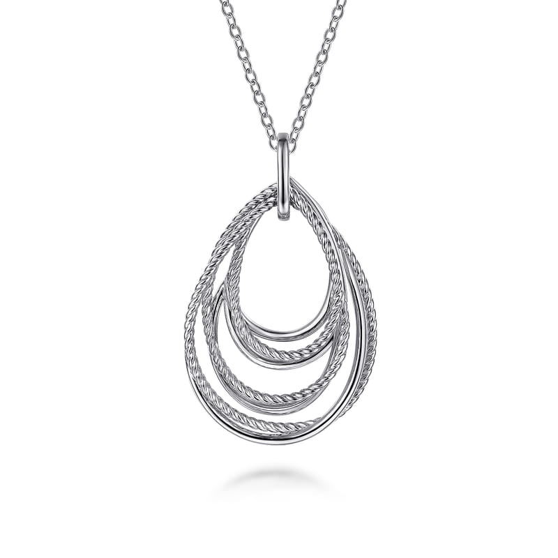 Gabriel & Co. Sterling Silver Multi Row of Rope Teardrop Pendant Necklace - NAGI