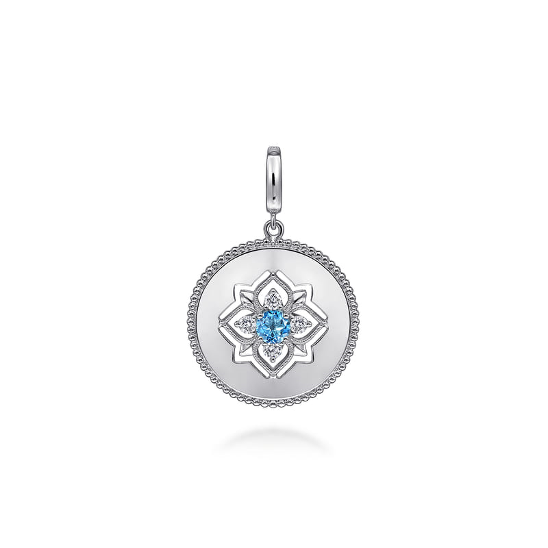 Gabriel & Co. Sterling Silver Blue Topaz and White Sapphire Medallion Pendant