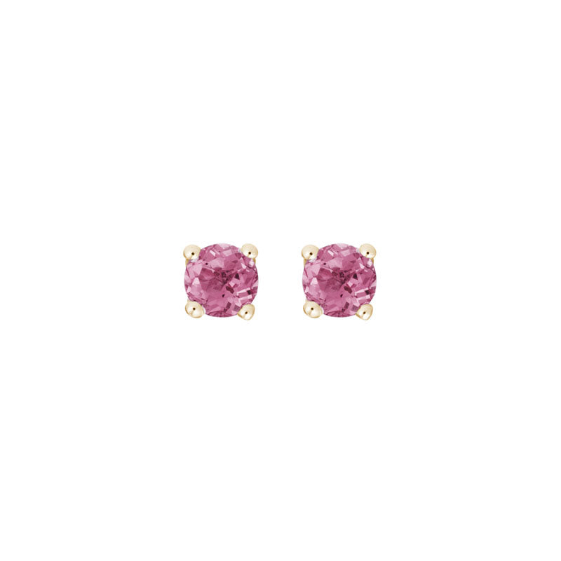 14K Yellow Gold 4MM Pink Tourmaline Stud Earrings