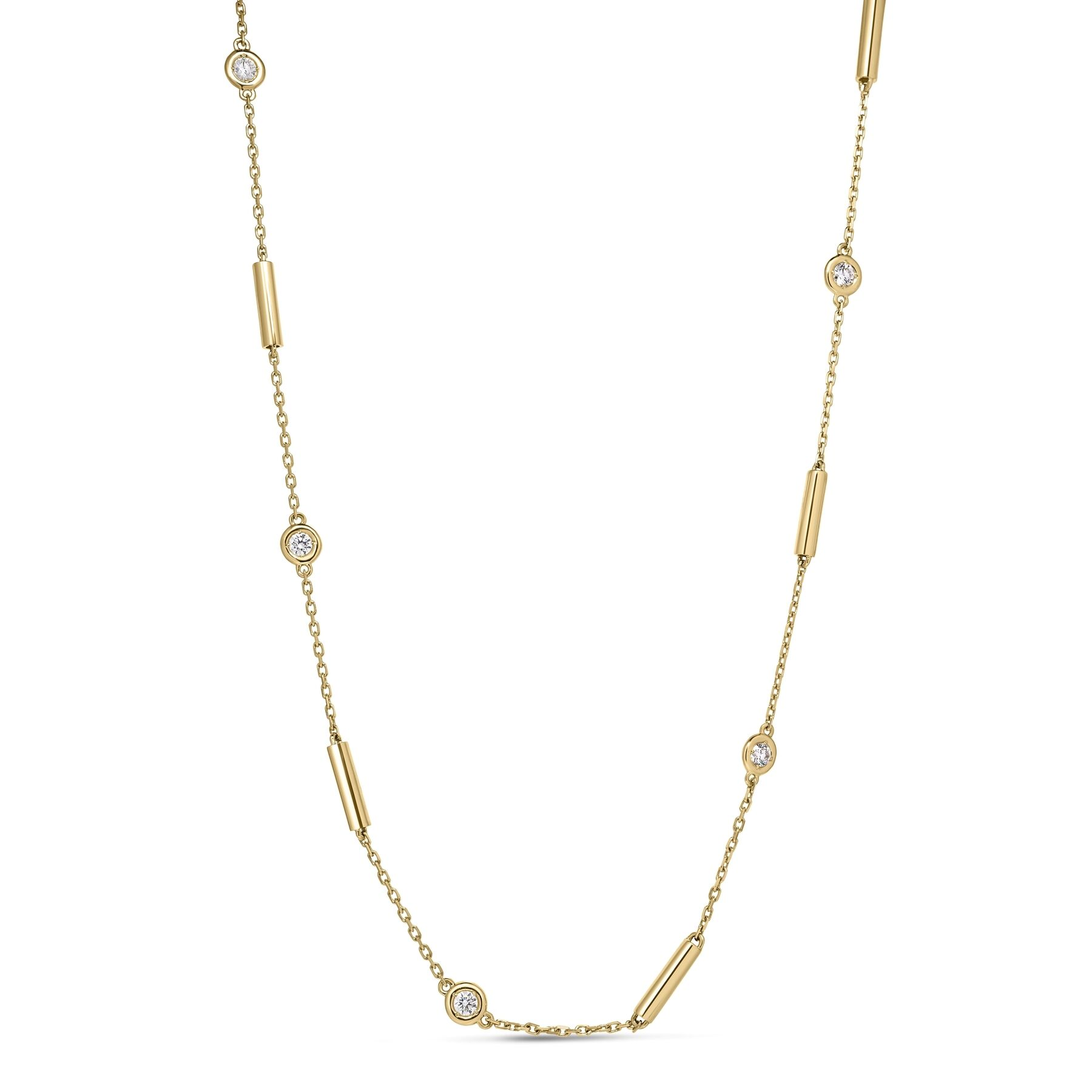 Roberto Coin 18K Yellow Gold Diamonds By The Inch Bar And Bezel Station Necklace
