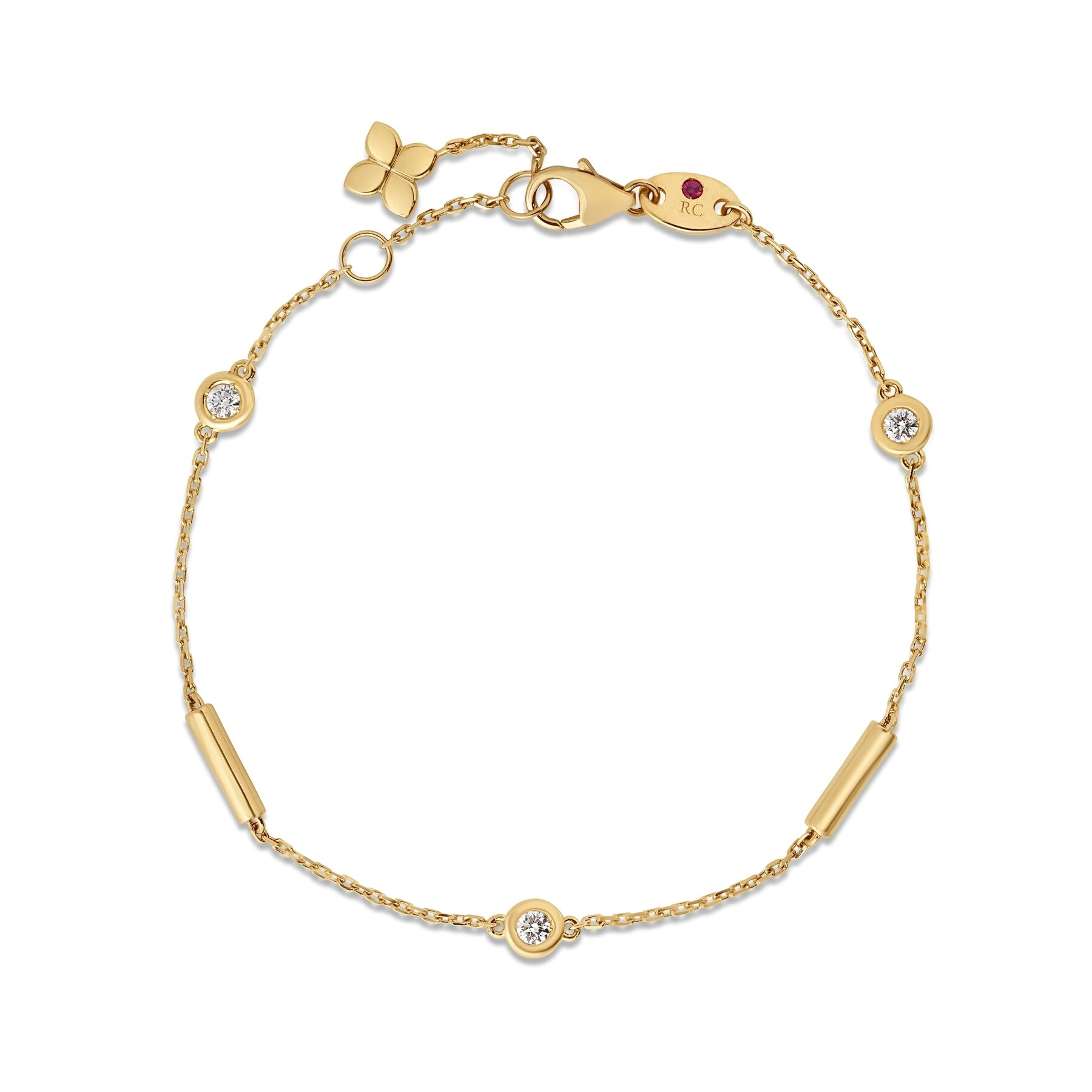 Roberto Coin 18K Yellow Gold Diamonds By The Inch Bar And Bezel Station Bracelet