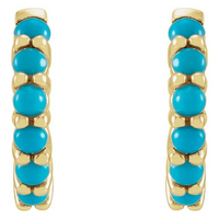 14K Yellow Gold Natural Tuquoise Cabochon Hoop Earrings