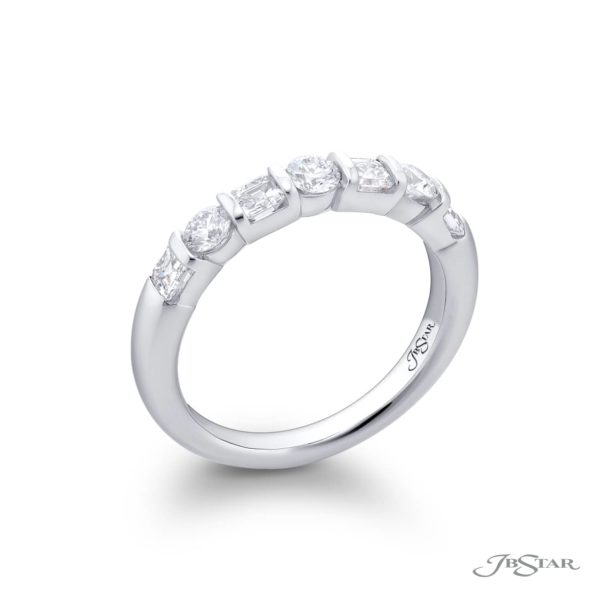 JB Star Platinum E/W Round and Emerald Cut Diamond Band