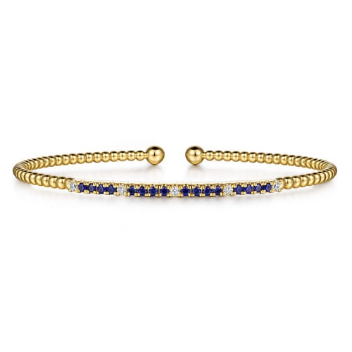 Gabriel & Co. 14K Yellow Gold Diamond and Blue Sapphire Beaded Cuff Bracelet