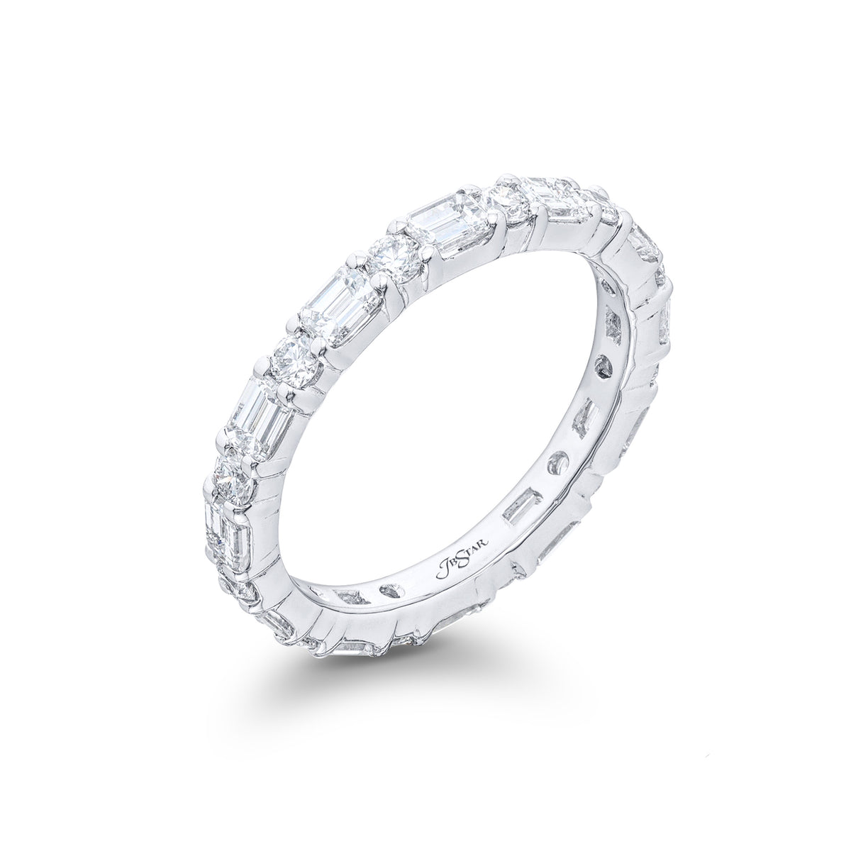 JB Star Platinum East West Eternity Emerald & Round Cut Diamond Band - NAGI