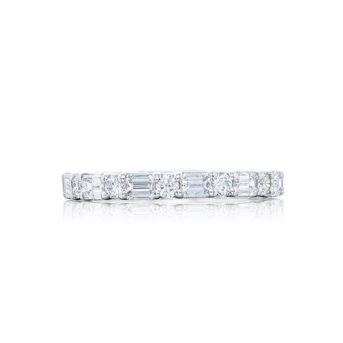 JB Star Platinum East West Eternity Emerald & Round Cut Diamond Band - NAGI