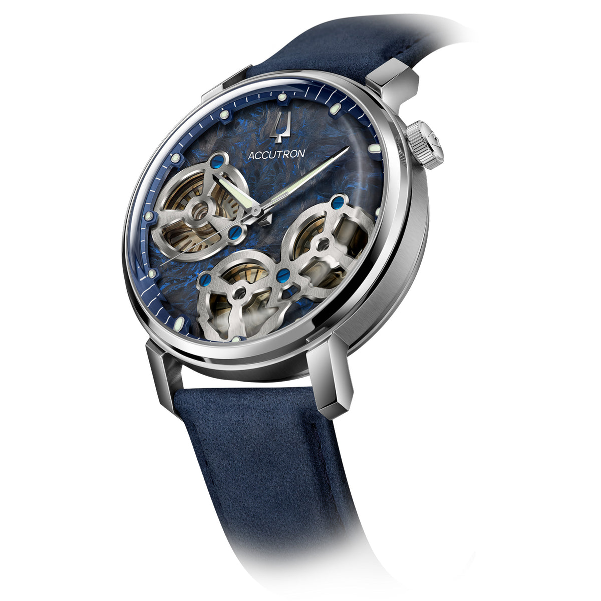 Accutron Spaceview Evolution Forged Carbon Dial Blue Strap Electrostatic Watch - NAGI
