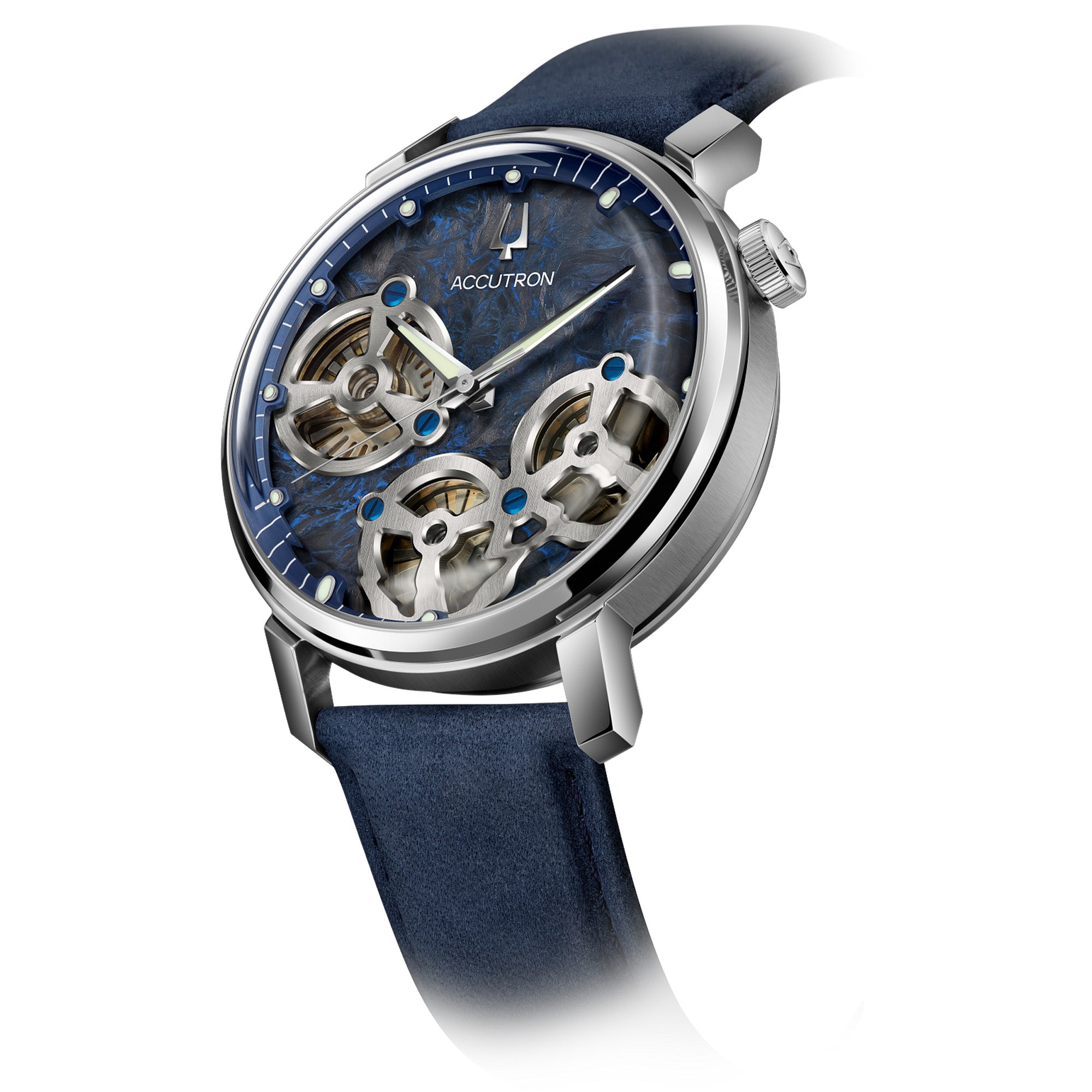 Accutron Spaceview Evolution Forged Carbon Dial Blue Strap Electrostatic Watch - NAGI