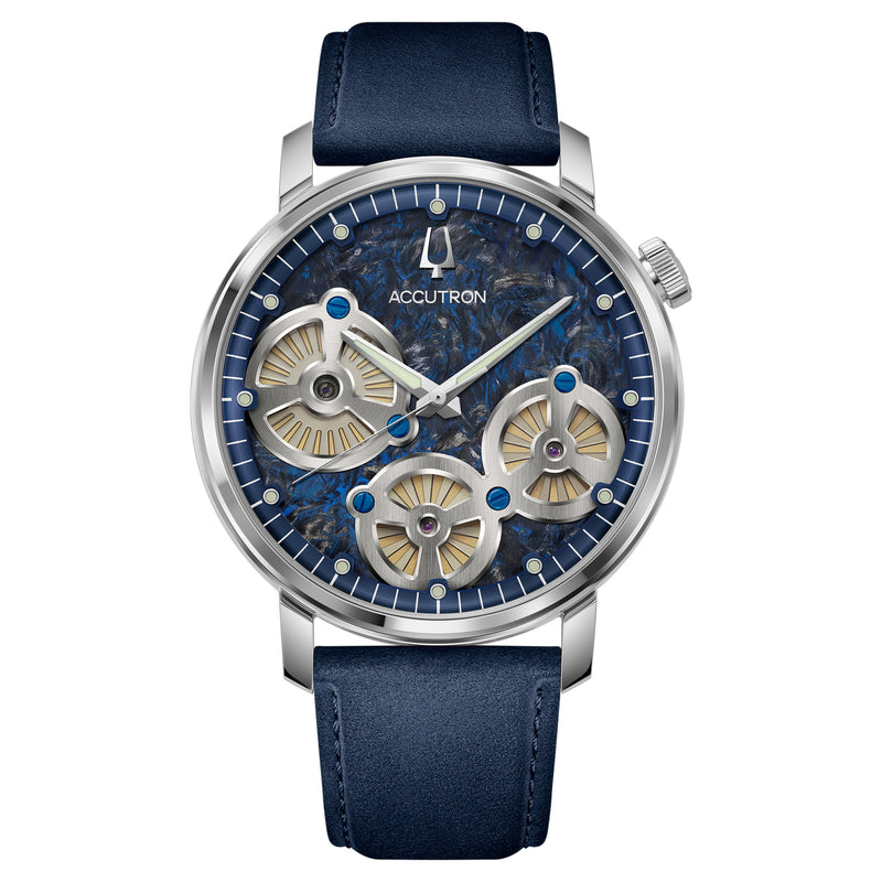 Accutron Spaceview Evolution Forged Carbon Dial Blue Strap Electrostatic Watch - NAGI