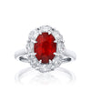 JB Star Oval Ruby "Pigeon's Blood" & Diamond Platinum Ring