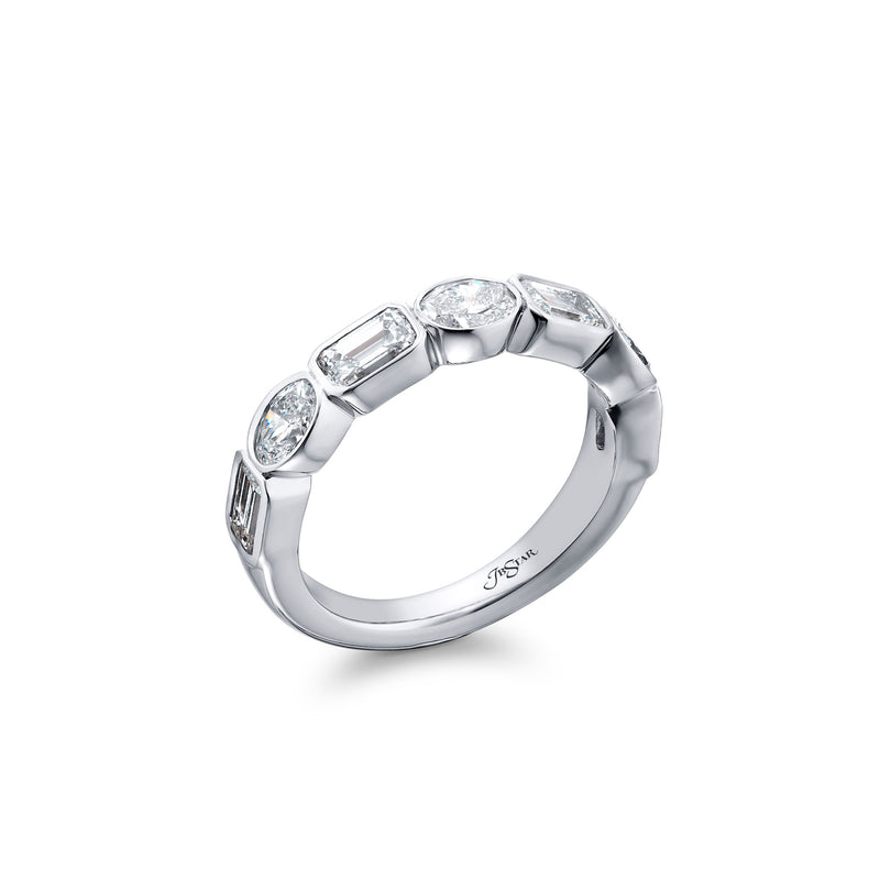 JB Star Platinum Bezel Set Oval & Emerald Cut Diamond Ring - NAGI