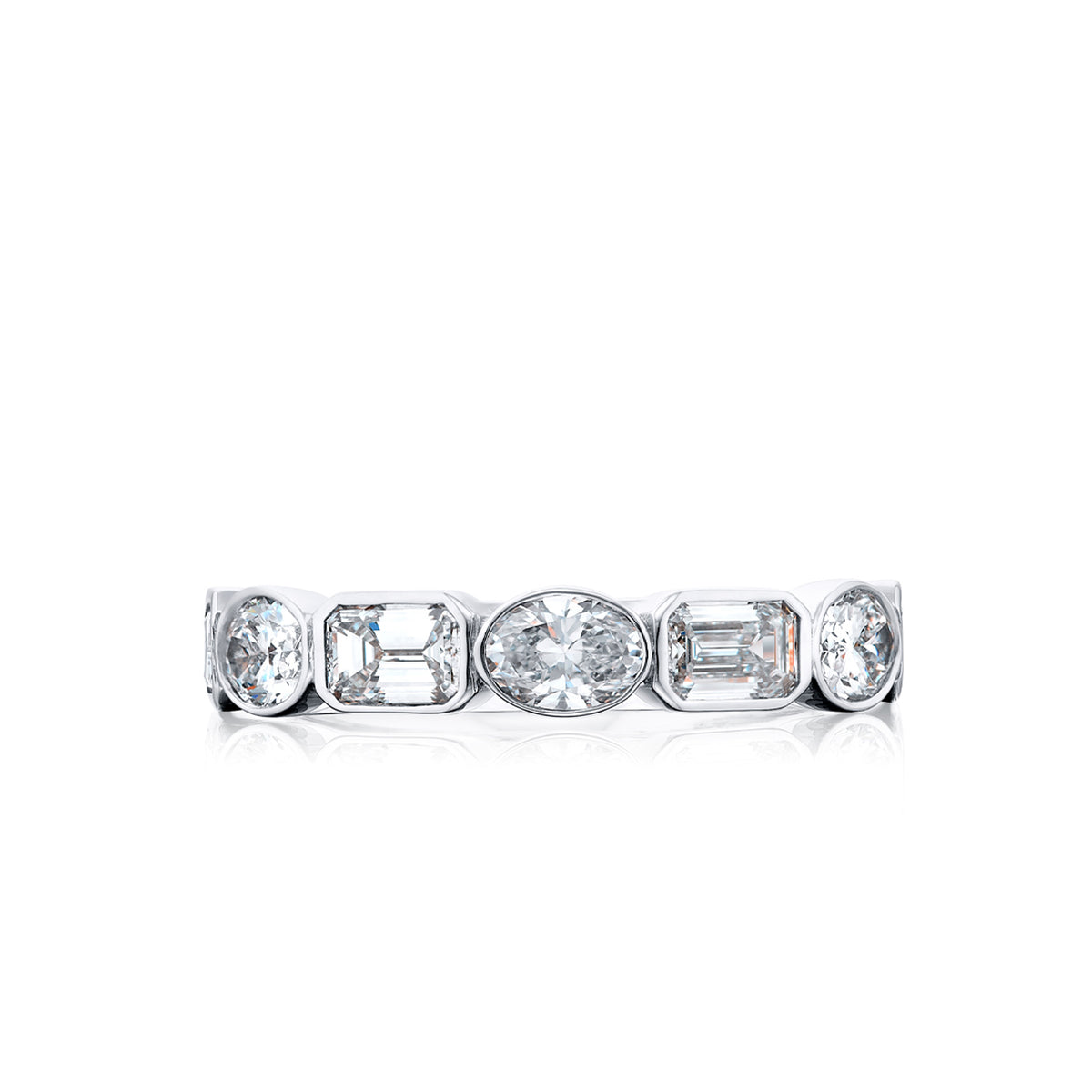 JB Star Platinum Bezel Set Oval & Emerald Cut Diamond Ring - NAGI
