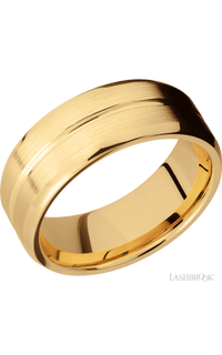 8 mm wide Beveled with Center Accent Groove 14K Yellow Gold band. - NAGI