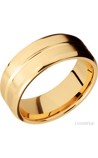 8 mm wide Beveled with Center Accent Groove 14K Yellow Gold band.