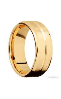 8 mm wide Beveled with Center Accent Groove 14K Yellow Gold band.