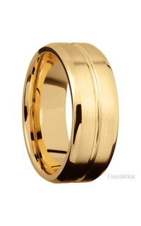 8 mm wide Beveled with Center Accent Groove 14K Yellow Gold band.
