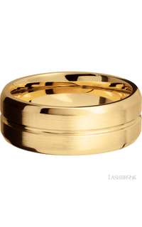 8 mm wide Beveled with Center Accent Groove 14K Yellow Gold band. - NAGI