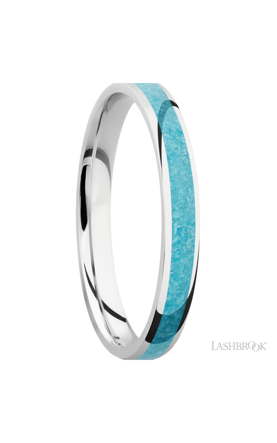 3 mm wide/Domed/Cobalt Chrome band with one 2 mm Centered inlay of Turquoise img2