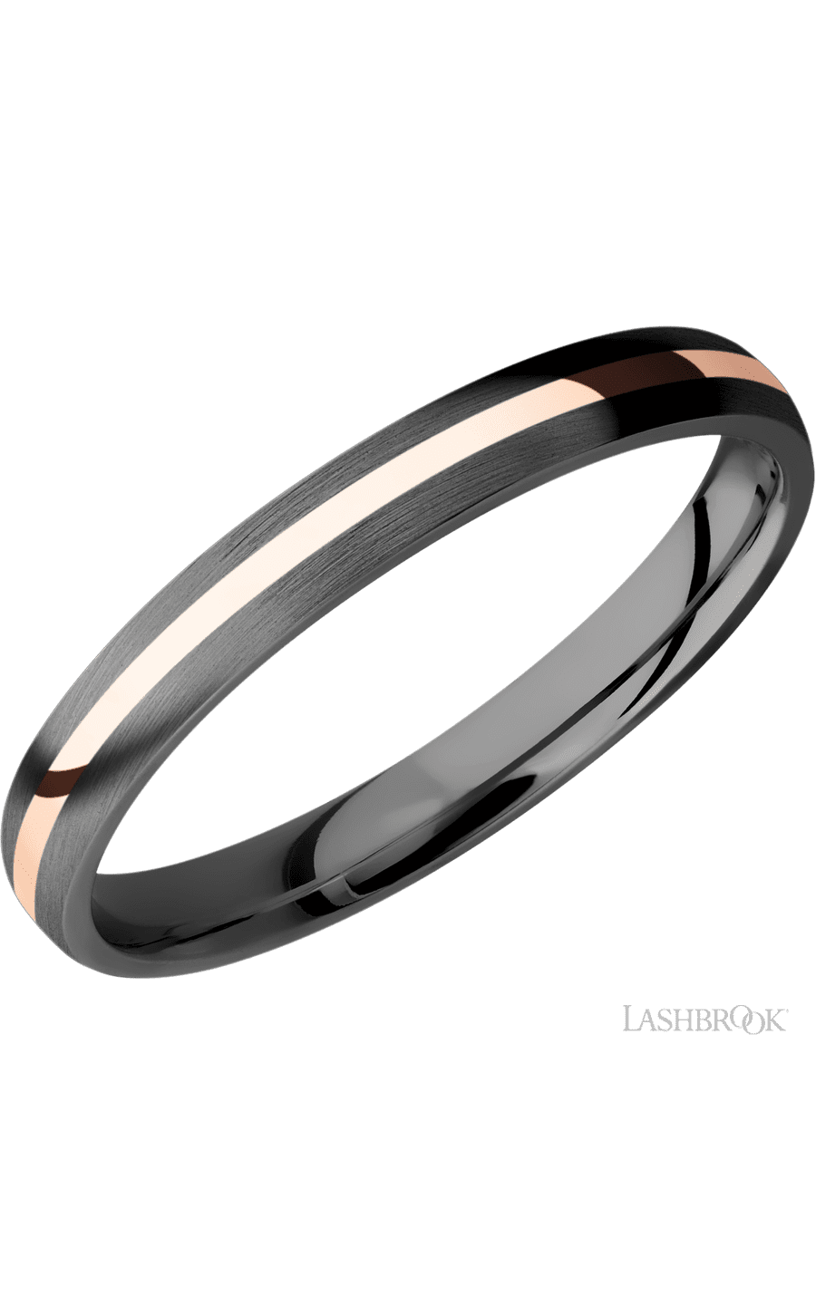 3 mm wide/Domed/Zirconium band with one 1 mm Centered inlay of 14K Rose Gold img1
