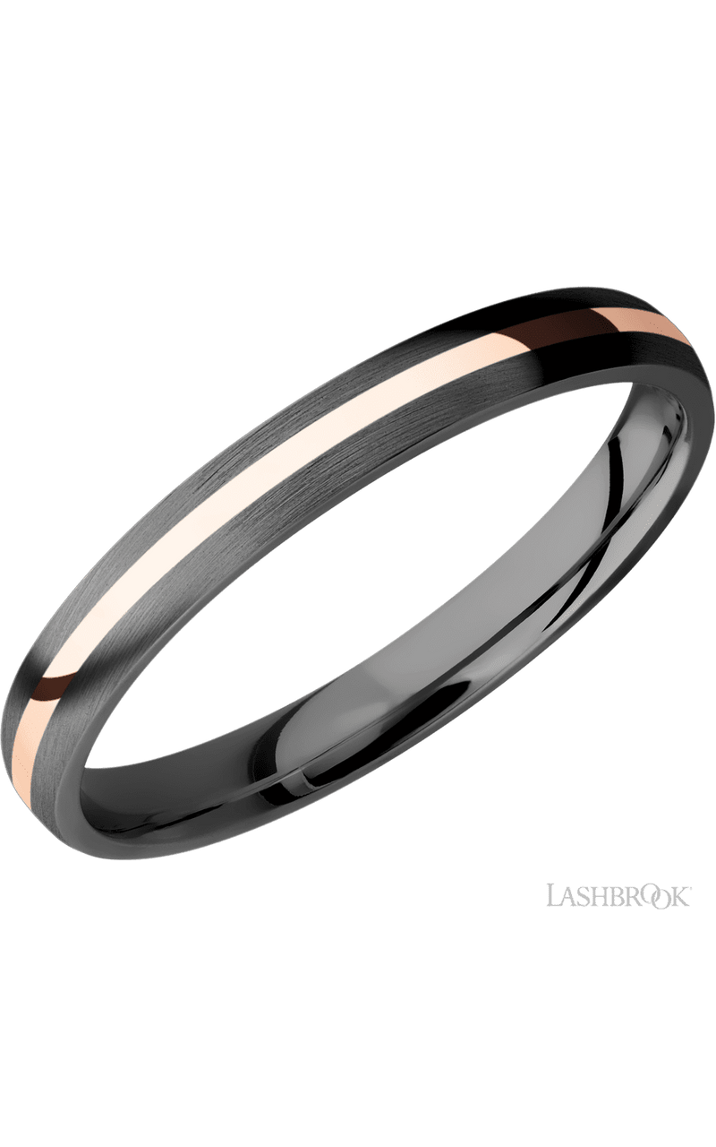 3 mm wide/Domed/Zirconium band with one 1 mm Centered inlay of 14K Rose Gold img1