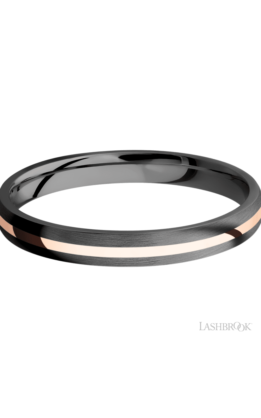 3 mm wide/Domed/Zirconium band with one 1 mm Centered inlay of 14K Rose Gold img3