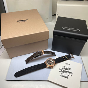 Shinola 40MM Bronze Monster GMT Set Automatic Brown Dial Extra NATO Strap Watch S0120273328