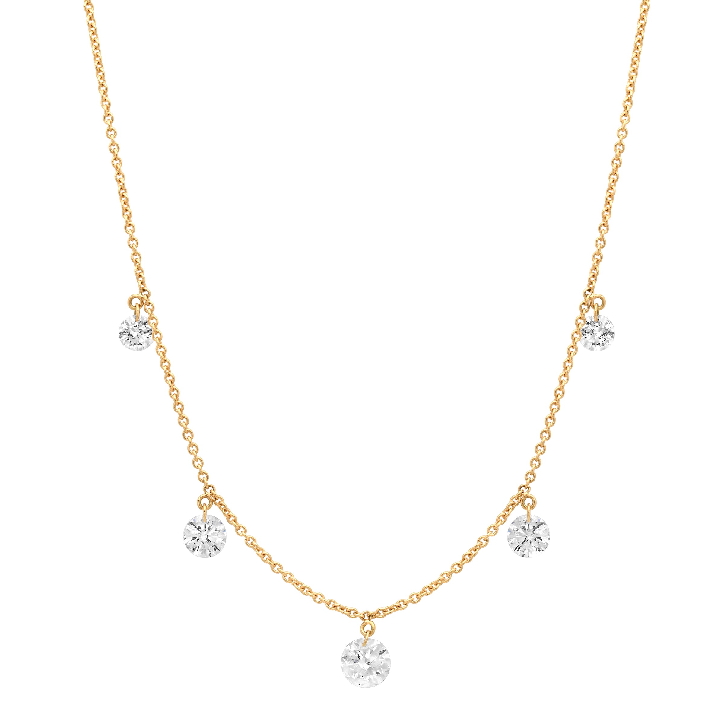 18K Yellow Gold Drilled Hanging Diamond Station Necklace