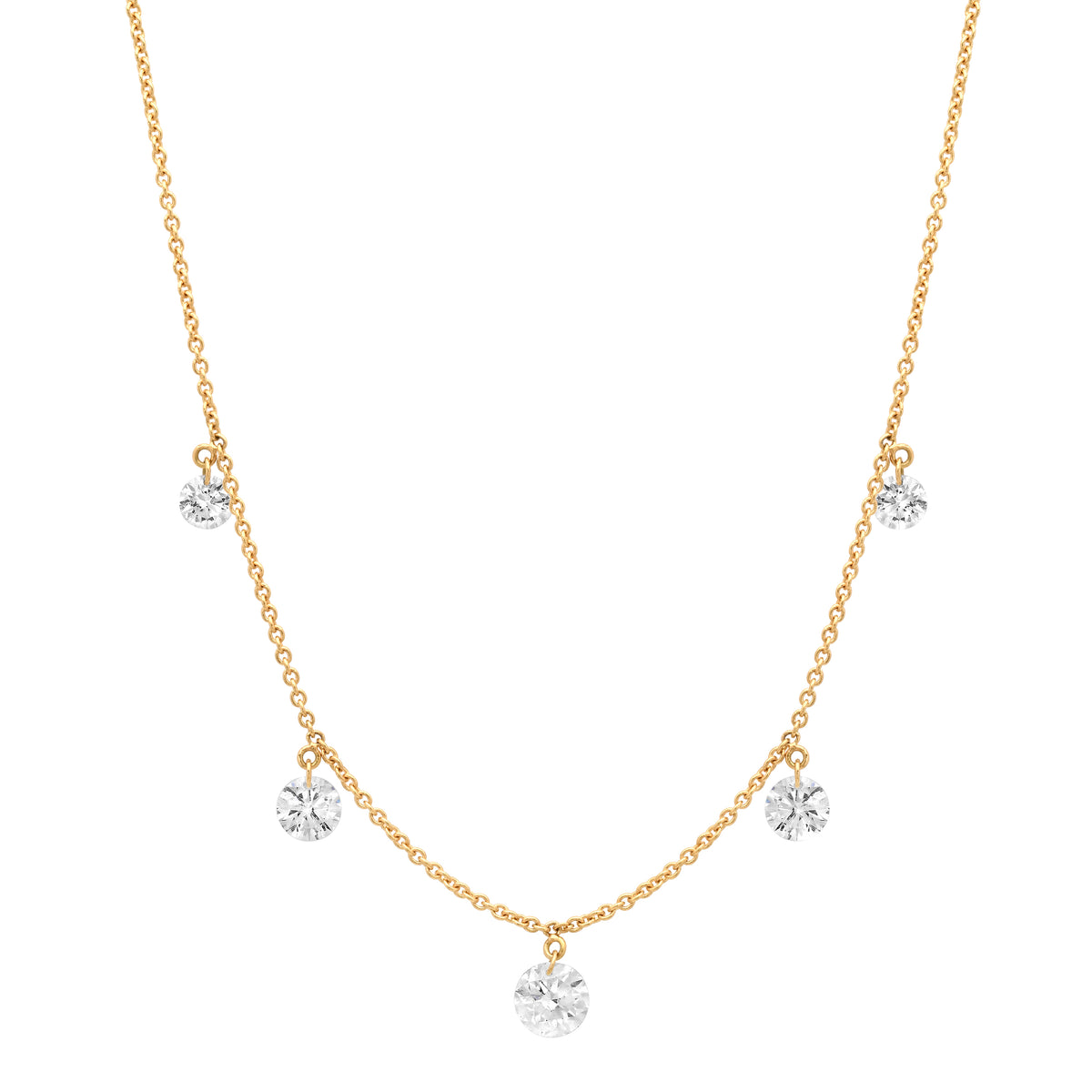18K Yellow Gold Drilled Hanging Diamond Station Necklace