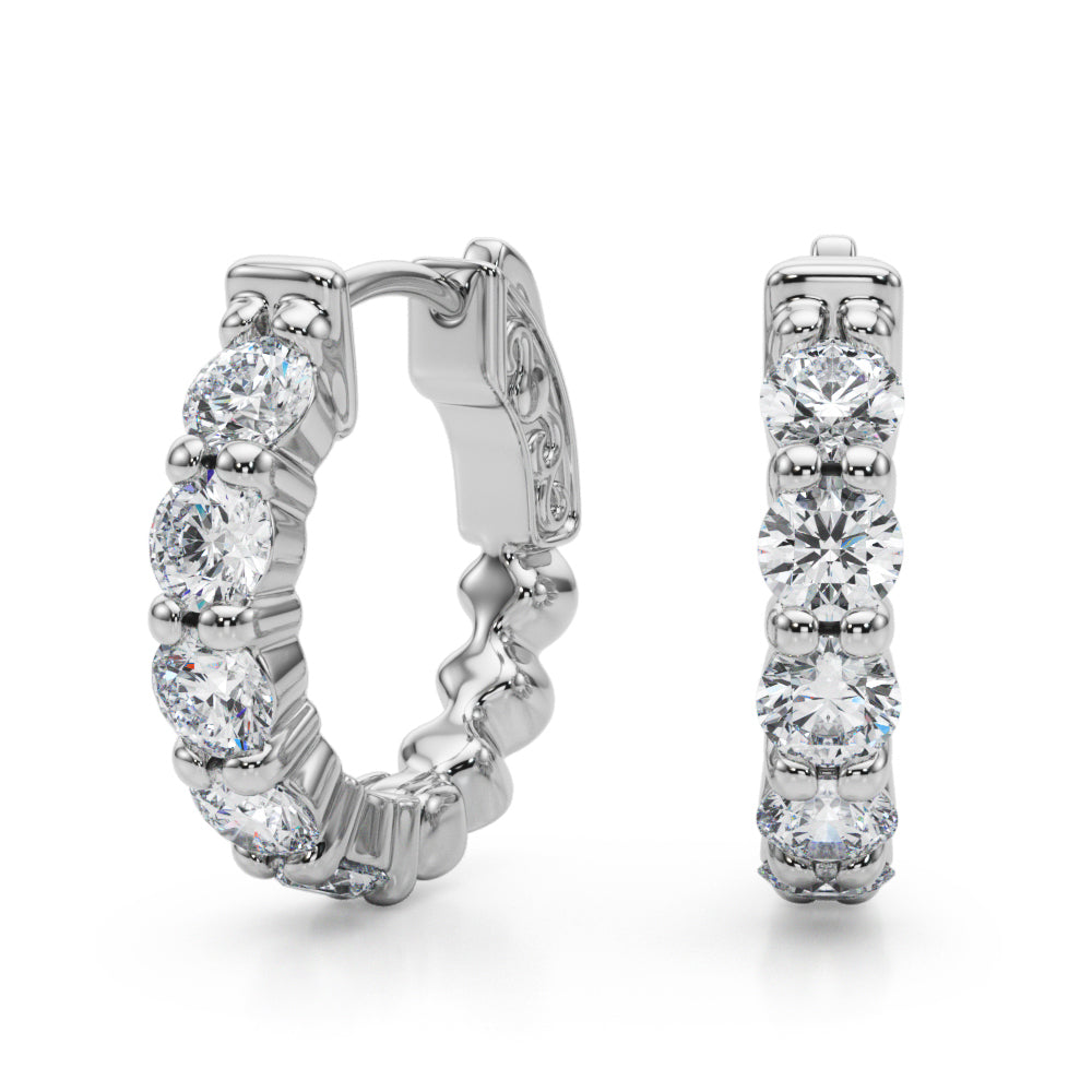 14K White Gold 2.42 Carat Diamopnd Huggie Hoop Earrings