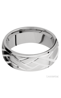8 mm wide/Domed Stepped Down Edges/14K White Gold band with a machined Lattice pattern. - NAGI