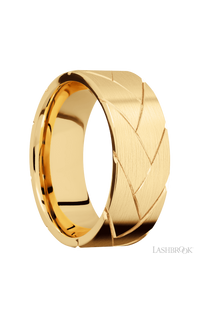 8 mm wide/Flat/14K Yellow Gold band with a machined Flatbraid pattern. - NAGI