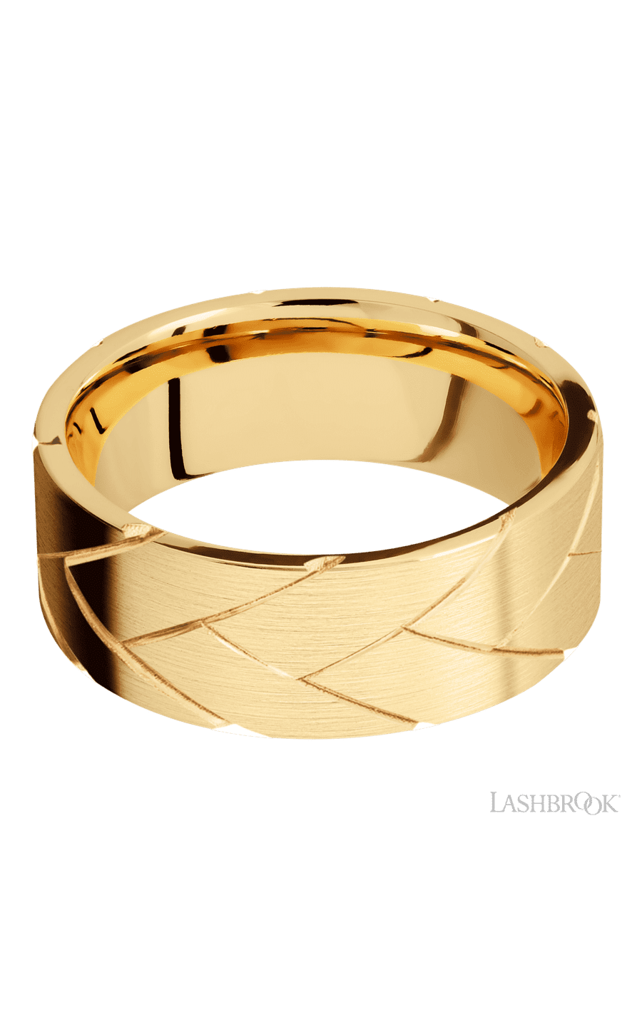 8 mm wide/Flat/14K Yellow Gold band with a machined Flatbraid pattern. - NAGI
