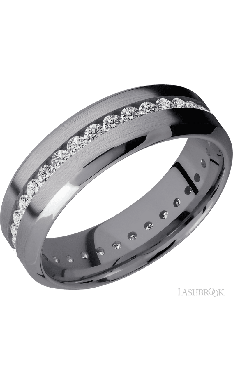 7 mm wide/High Bevel/Tantalum band with an Eternity arrangement of .03 carat Round Lab Grown Diamond stones in a Channel setting. - NAGI