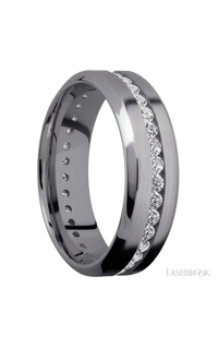 7 mm wide/High Bevel/Tantalum band with an Eternity arrangement of .03 carat Round Lab Grown Diamond stones in a Channel setting. - NAGI