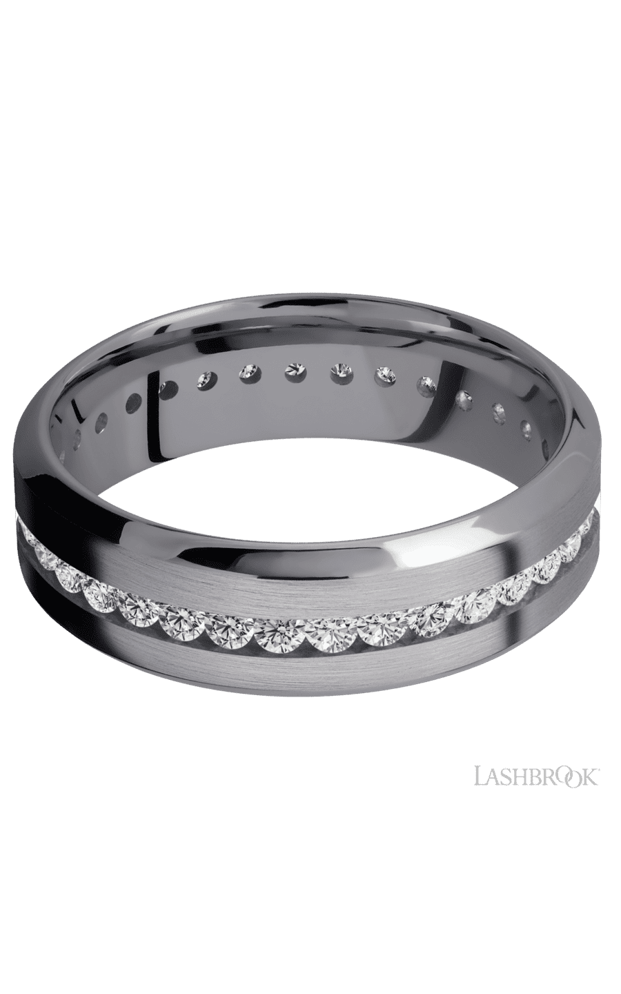 7 mm wide/High Bevel/Tantalum band with an Eternity arrangement of .03 carat Round Lab Grown Diamond stones in a Channel setting. - NAGI