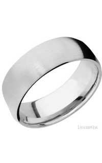 8 mm wide/Domed/14K White Gold band with  two 1 mm Sidebraid inlays of 14K White Gold and featuring a 3 Row Eternity arrangement of .015 carat Round Diamond stones in a Bead Channel setting
