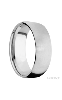8 mm wide/Domed/14K White Gold band with  two 1 mm Sidebraid inlays of 14K White Gold and featuring a 3 Row Eternity arrangement of .015 carat Round Diamond stones in a Bead Channel setting