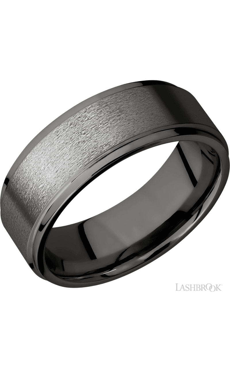 8 mm wide Flat Grooved Edges Tantalum Noir band. - NAGI