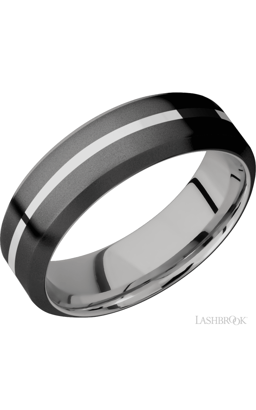 7 mm wide/High Bevel/Zirconium band with one 1 mm Centered inlay of Palladium Silver also featuring a Palladium Silver sleeve. - NAGI