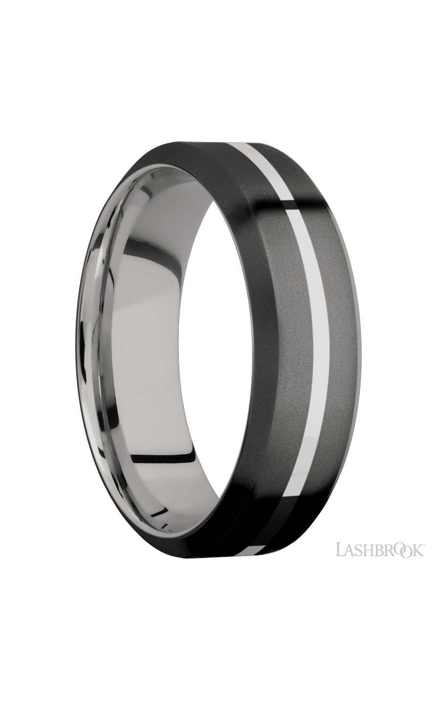 7 mm wide/High Bevel/Zirconium band with one 1 mm Centered inlay of Palladium Silver also featuring a Palladium Silver sleeve. - NAGI