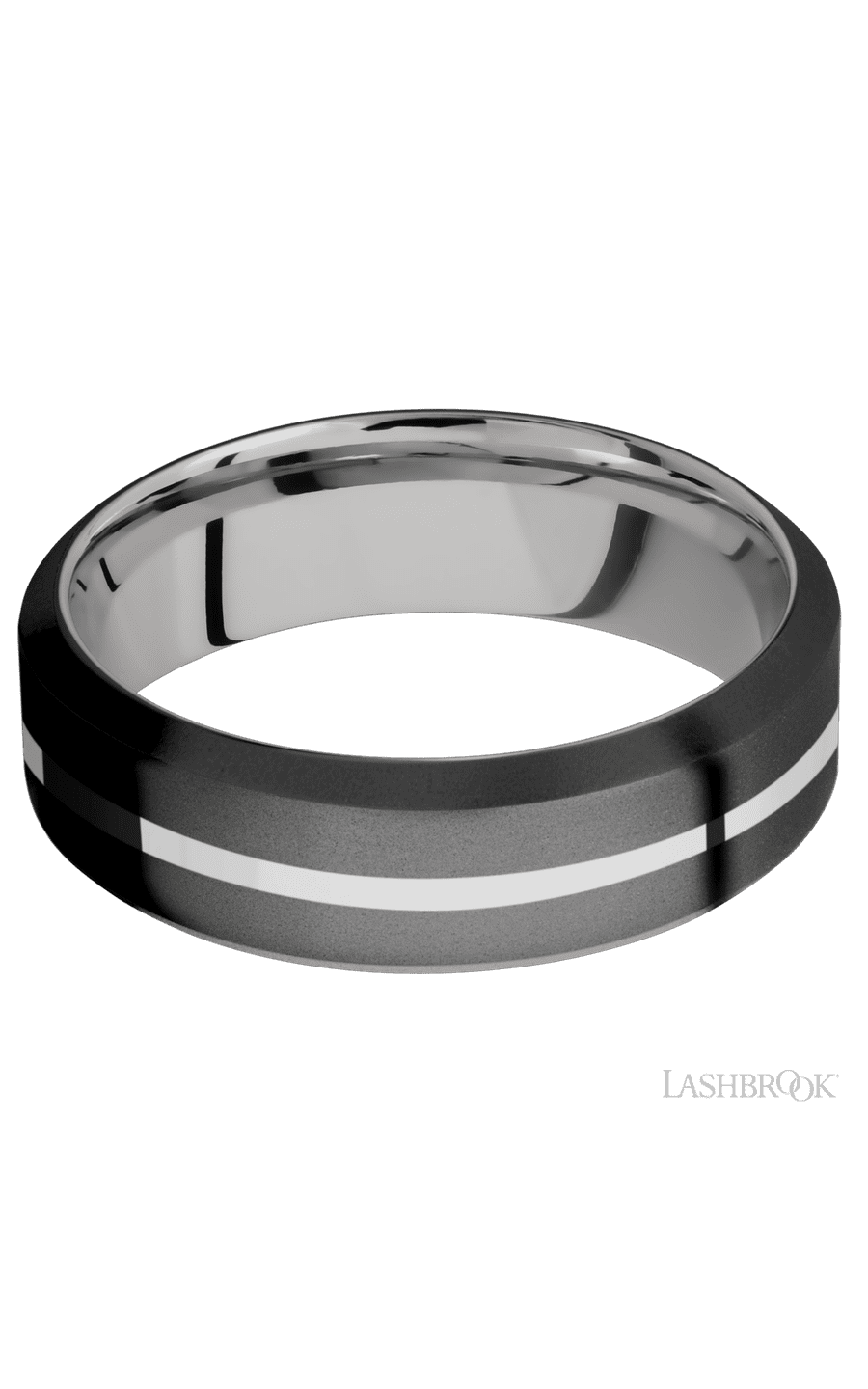 7 mm wide/High Bevel/Zirconium band with one 1 mm Centered inlay of Palladium Silver also featuring a Palladium Silver sleeve. - NAGI