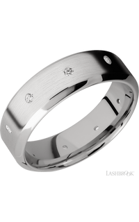 7 mm wide/High Bevel/14K White Gold band with a 9X Even arrangement of .03 carat Round Diamond stones in a Flush setting.