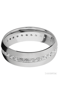 7 mm wide/Domed/14K White Gold band with an Eternity arrangement of .03 carat Round Diamond stones in a Bead Channel setting. - NAGI