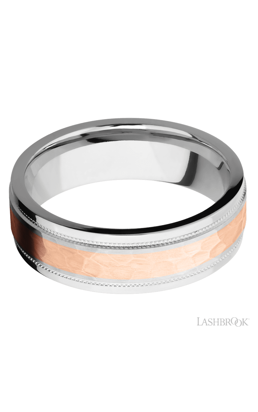 7 mm wide/Flat Stepped Edges Milgrain/Cobalt Chrome band with one 3 mm Centered inlay of 14K Rose Gold. - NAGI