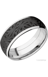 8 mm wide/Domed/Cobalt Chrome band with one 6 mm Centered inlay of Zirconium with a laser carved Escher 1 pattern. - NAGI