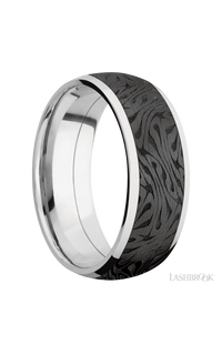 8 mm wide/Domed/Cobalt Chrome band with one 6 mm Centered inlay of Zirconium with a laser carved Escher 1 pattern. - NAGI