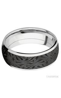 8 mm wide/Domed/Cobalt Chrome band with one 6 mm Centered inlay of Zirconium with a laser carved Escher 1 pattern. - NAGI