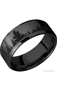 8 mm wide/Beveled/Zirconium band with a laser carved Trees pattern. - NAGI